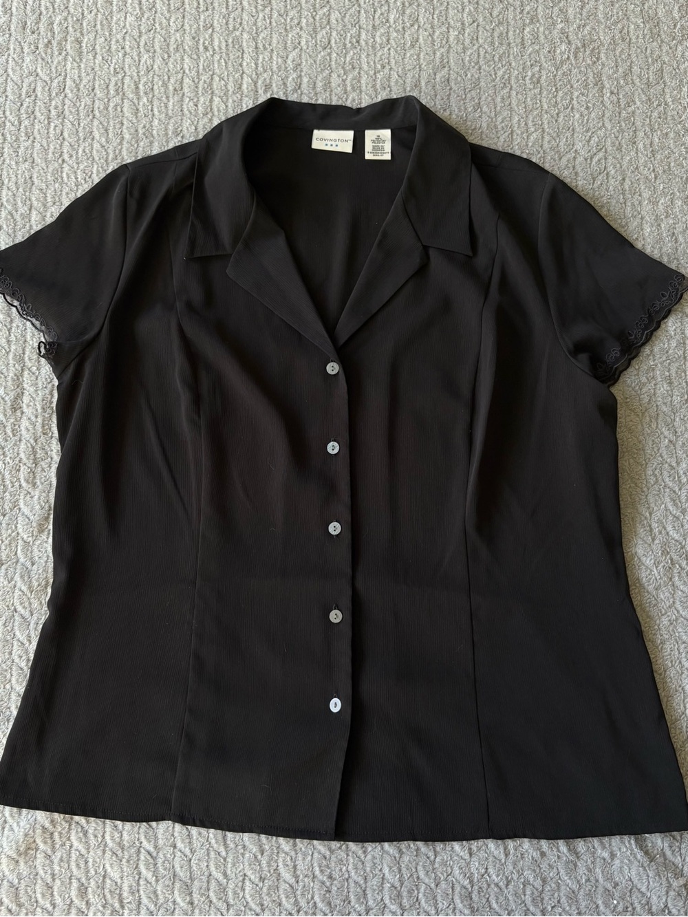 Covington Black Lace Trim Flutter Sleeve Button Blouse Size 16